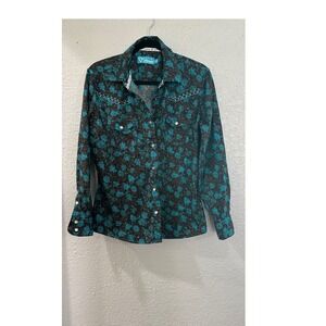 Cowgirl Hardware Western Shirt Floral Studded Long‎ Sleeve Top Medium